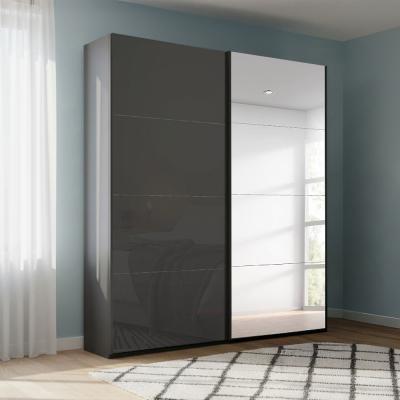 Rauch Beluga Extra 137cm 2 Door Sliding Wardrobe with Mirror - Graphite and Basalt Glass