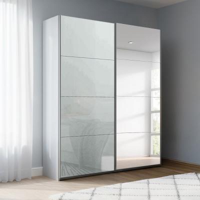Rauch Beluga Extra 137cm 2 Door Sliding Wardrobe with Mirror - Silk Grey and Silk Grey Glass