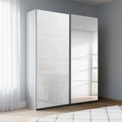 Rauch Beluga Extra 137cm 2 Door Sliding Wardrobe with Mirror - Silk Grey and White Glass