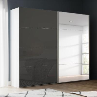 Rauch Beluga Extra 226cm 2 Door Sliding Wardrobe with Mirror - Alpine White and Basalt Glass