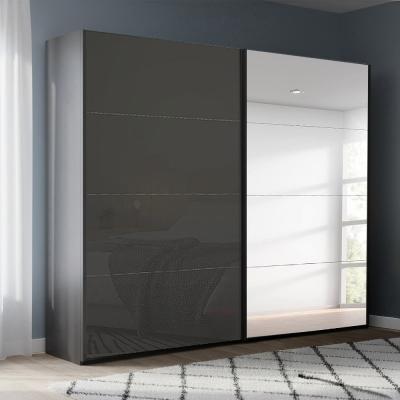 Rauch Beluga Extra 226cm 2 Door Sliding Wardrobe with Mirror - Graphite and Basalt Glass
