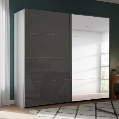 Rauch Beluga Extra 226cm 2 Door Sliding Wardrobe with Mirror - Silk Grey and Basalt Glass