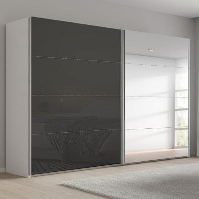 Rauch Beluga Extra 271cm 2 Door Sliding Wardrobe with Mirror - Alpine White and Basalt Glass