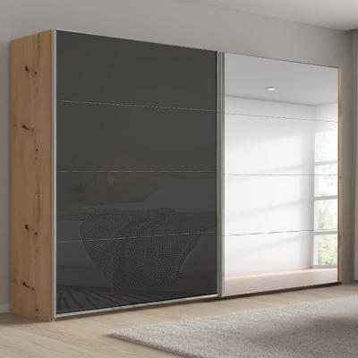 Rauch Beluga Extra 271cm 2 Door Sliding Wardrobe with Mirror - Artisan Oak and Basalt Glass