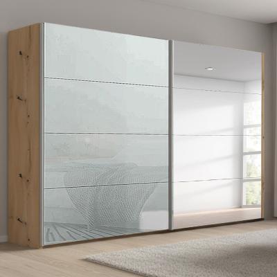 Rauch Beluga Extra 271cm 2 Door Sliding Wardrobe with Mirror - Artisan Oak and Silk Grey Glass