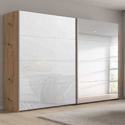 Rauch Beluga Extra 271cm 2 Door Sliding Wardrobe with Mirror - Artisan Oak and White Glass