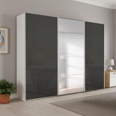 Rauch Beluga Extra 271cm 3 Door Sliding Wardrobe with Mirror - Alpine White and Basalt Glass