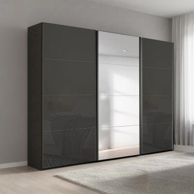 Rauch Beluga Extra 271cm 3 Door Sliding Wardrobe with Mirror - Graphite and Basalt Glass