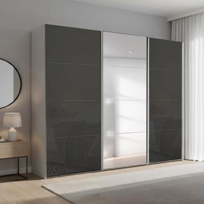 Rauch Beluga Extra 271cm 3 Door Sliding Wardrobe with Mirror - Silk Grey and Basalt Glass
