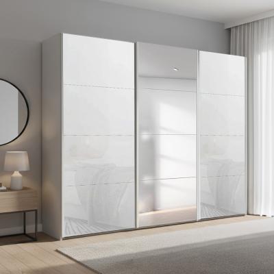 Rauch Beluga Extra 271cm 3 Door Sliding Wardrobe with Mirror - Silk Grey and White Glass