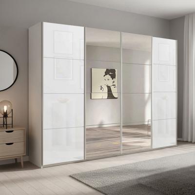 Rauch Beluga Extra 271cm 4 Door Sliding Wardrobe with Mirror - Alpine White and White Glass