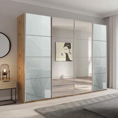 Rauch Beluga Extra 271cm 4 Door Sliding Wardrobe with Mirror - Artisan Oak and Silk Grey Glass