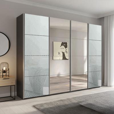 Rauch Beluga Extra 271cm 4 Door Sliding Wardrobe with Mirror - Graphite and Silk Grey Glass