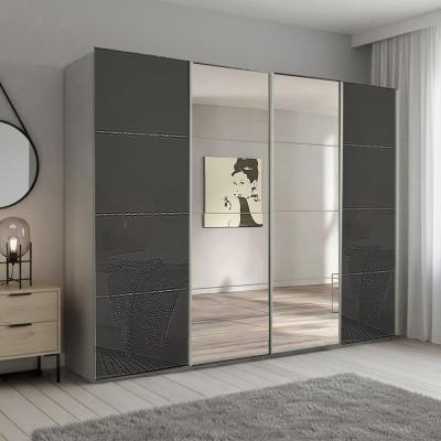 Rauch Beluga Extra 271cm 4 Door Sliding Wardrobe with Mirror - Silk Grey and Basalt Glass