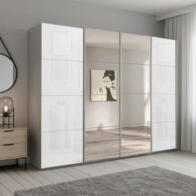 Rauch Beluga Extra 271cm 4 Door Sliding Wardrobe with Mirror - Silk Grey and White Glass