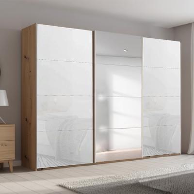 Rauch Beluga Extra 316cm 3 Door Sliding Wardrobe with Mirror - Artisan Oak and White Glass