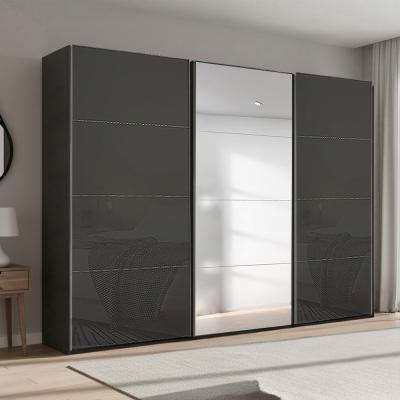 Rauch Beluga Extra 316cm 3 Door Sliding Wardrobe with Mirror - Graphite and Basalt Glass