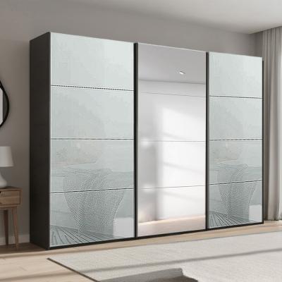 Rauch Beluga Extra 316cm 3 Door Sliding Wardrobe with Mirror - Graphite and Silk Grey Glass