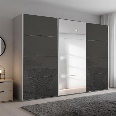 Rauch Beluga Extra 316cm 3 Door Sliding Wardrobe with Mirror - Silk Grey and Basalt Glass