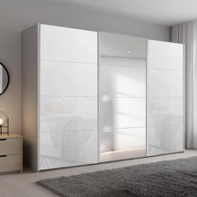 Rauch Beluga Extra 316cm 3 Door Sliding Wardrobe with Mirror - Silk Grey and White Glass