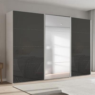 Rauch Beluga Extra 361cm 3 Door Sliding Wardrobe with Mirror - Alpine White and Basalt Glass