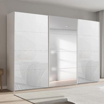 Rauch Beluga Extra 361cm 3 Door Sliding Wardrobe with Mirror - Alpine White and White Glass