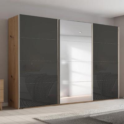 Rauch Beluga Extra 361cm 3 Door Sliding Wardrobe with Mirror - Artisan Oak and Basalt Glass