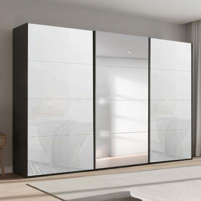 Rauch Beluga Extra 361cm 3 Door Sliding Wardrobe with Mirror - Graphite and White Glass