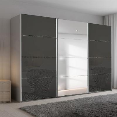 Rauch Beluga Extra 361cm 3 Door Sliding Wardrobe with Mirror - Silk Grey and Basalt Glass