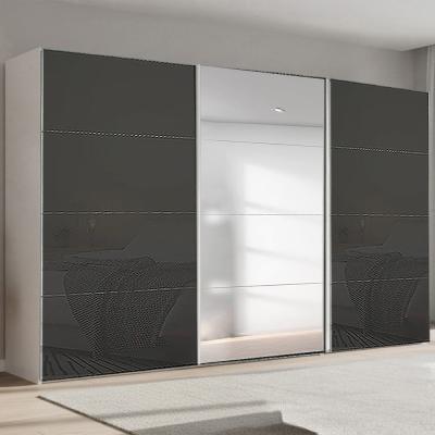 Rauch Beluga Extra 406cm 3 Door Sliding Wardrobe with Mirror - Alpine White and Basalt Glass