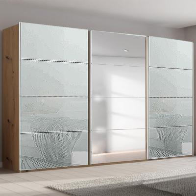 Rauch Beluga Extra 406cm 3 Door Sliding Wardrobe with Mirror - Artisan Oak and Silk Grey Glass