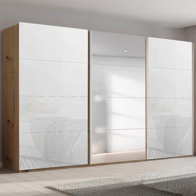 Rauch Beluga Extra 406cm 3 Door Sliding Wardrobe with Mirror - Artisan Oak and White Glass