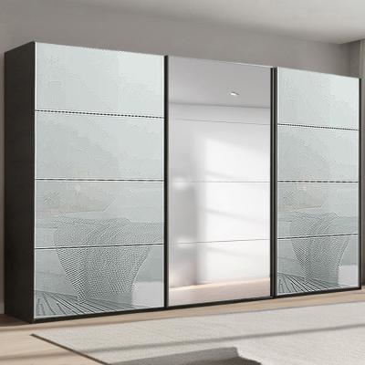 Rauch Beluga Extra 406cm 3 Door Sliding Wardrobe with Mirror - Graphite and Silk Grey Glass
