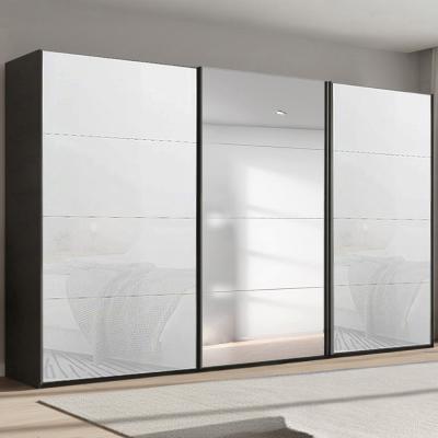 Rauch Beluga Extra 406cm 3 Door Sliding Wardrobe with Mirror - Graphite and White Glass
