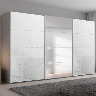 Rauch Beluga Extra 406cm 3 Door Sliding Wardrobe with Mirror - Silk Grey and White Glass