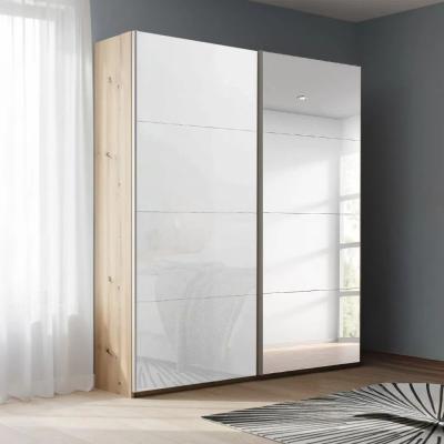 Rauch Beluga Extra 137cm 2 Door Sliding Wardrobe with Mirror - Artisan Oak and White Glass