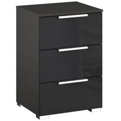 Rauch Miramar 3 Drawer Bedside Cabinet - Graphite and Basalt Glass