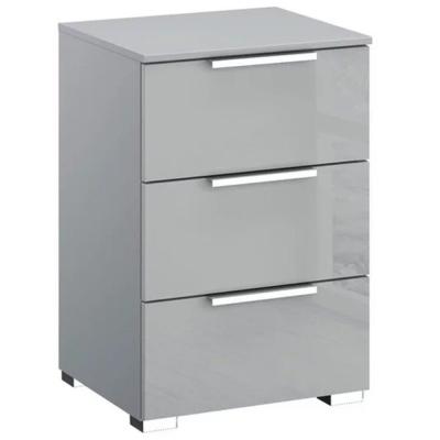 Rauch Miramar 3 Drawer Bedside Cabinet - Silk Grey and Silk Grey Glass