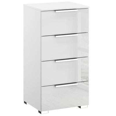 Rauch Miramar 4 Drawer Narrow Chest - Alpine White and Crystal White Glass
