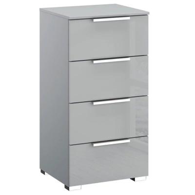 Rauch Miramar 4 Drawer Narrow Chest - Silk Grey and Silk Grey Glass