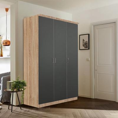Rauch Celle Super 136cm 3 Door Wardrobe - Sonoma Oak and Metallic Dark Grey