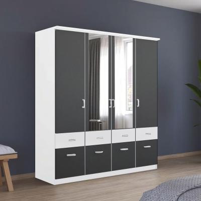 Rauch Celle Super 181cm 4 Door Combi Wardrobe - Alpine White and Metallic Dark Grey