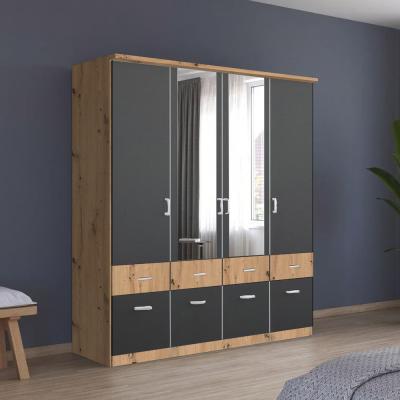 Rauch Celle Super 181cm 4 Door Combi Wardrobe - Artisan Oak and Metallic Dark Grey