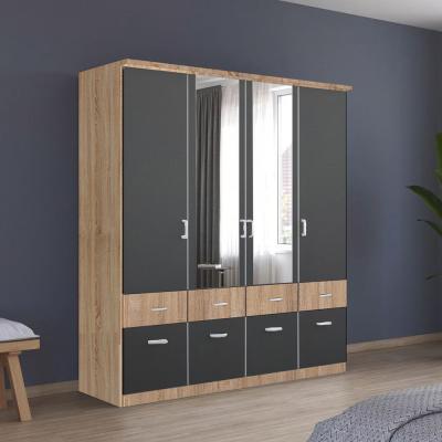 Rauch Celle Super 181cm 4 Door Combi Wardrobe - Sonoma Oak and Metallic Dark Grey