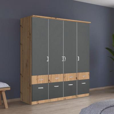 Rauch Celle Super 181cm 4 Door Wardrobe with Drawer - Artisan Oak and Metallic Dark Grey