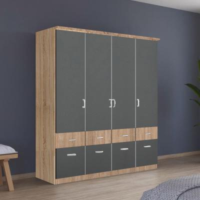 Rauch Celle Super 181cm 4 Door Wardrobe with Drawer - Sonoma Oak and Metallic Dark Grey