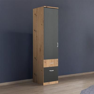 Rauch Celle Super 47cm 1 LH Door Wardrobe with Drawer - Artisan Oak and Metallic Dark Grey