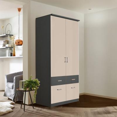 Rauch Celle Super 91cm 2 Door Wardrobe with Drawer and Extras - Metallic Dark Grey and Champagne