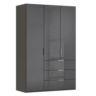 Rauch Miramar Type-5 151cm 3 Door Wardrobe with Drawer - Graphite and Basalt Glass