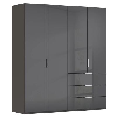 Rauch Miramar Type-5 201cm 4 Door Wardrobe with Drawer - Graphite and Basalt Glass